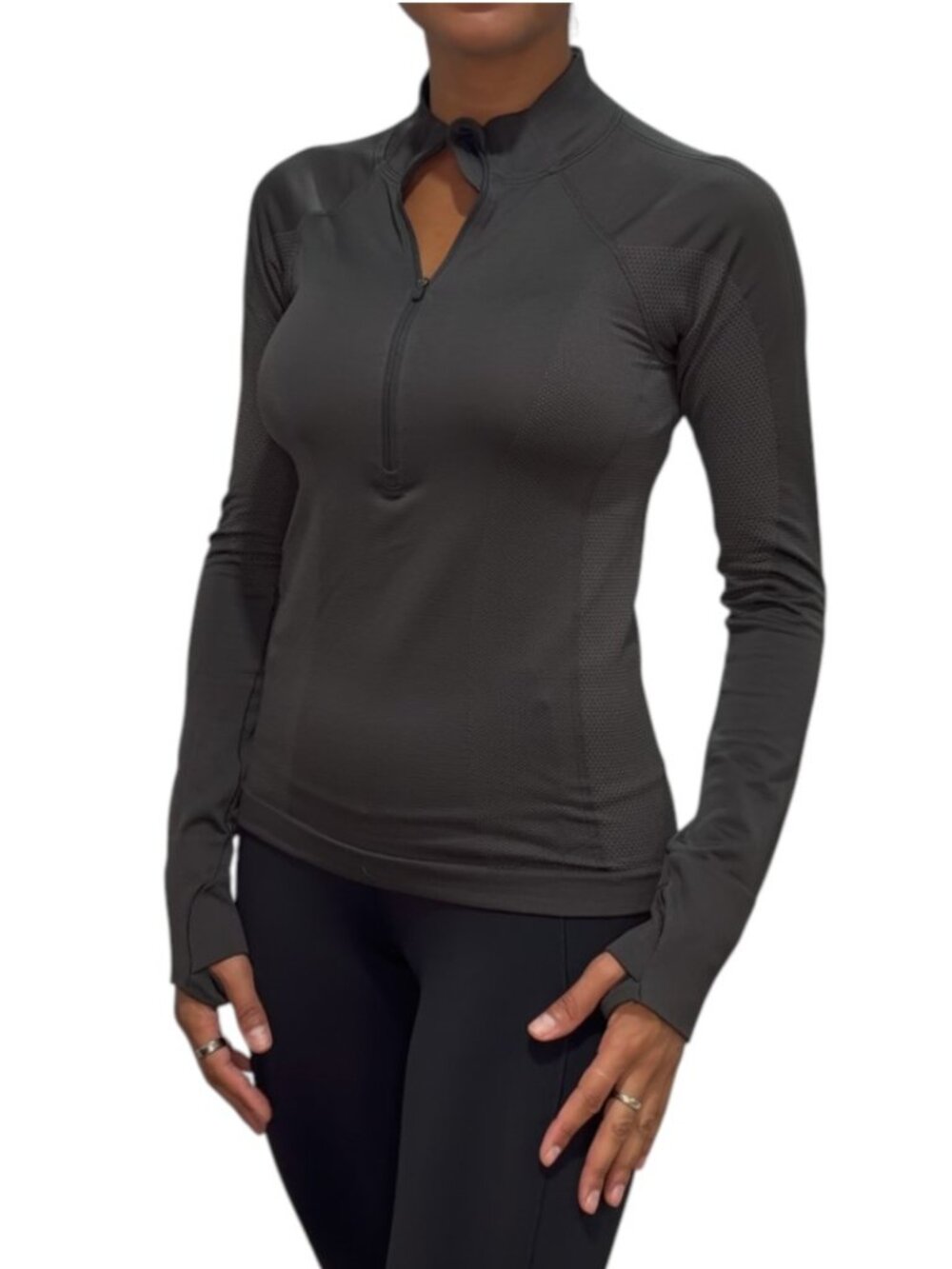 lululemon Long Sleeve Half Zip Pullover Thumbholes Charcoal Black Size 6